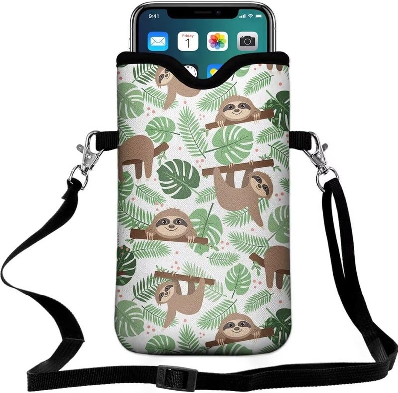 FREZORA Cell Phone Sleeves Bag Case Crossbody Neoprene Holder Lanyard Phone Pouch for Women Men 7.5 X 4.5 Inches - Sloth - Image 1